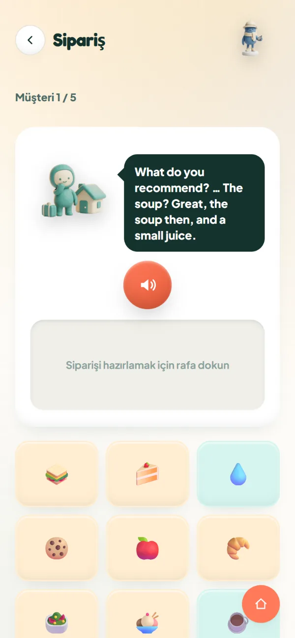 FE App, Sipariş Hazır! oyunu ekranı